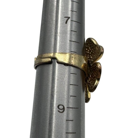 Vintage Orange & Pink Flower Adjustable Ring With Gold-Tone Metal & Rhinestone - Picture 3 of 4